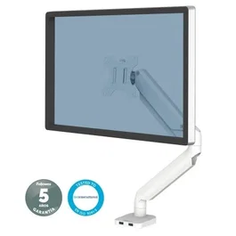 Fellowes 8056201 Soporte de Mesa para Monitor Giratorio Inclinable Ajuste a Gas con USB hasta 8kg hasta 32" Blanco
